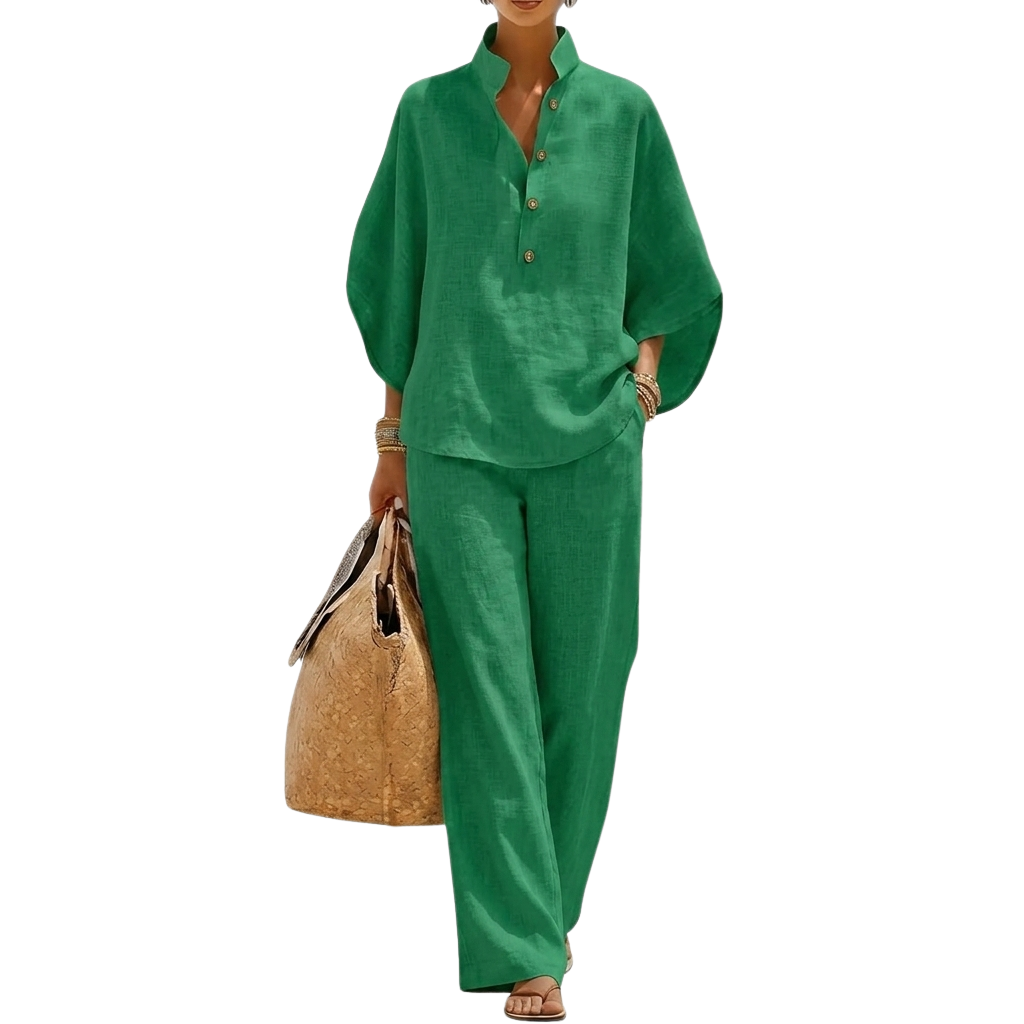 2 Piece Of Batwing Sleeve Shirts With Wide Pant Set For Women