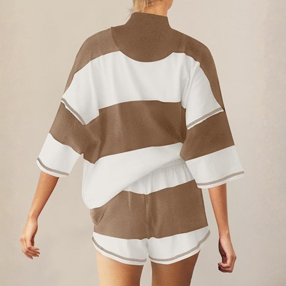 Two Piece Outfit Tracksuit Oversized Lounge Shorts With Pockets For Women