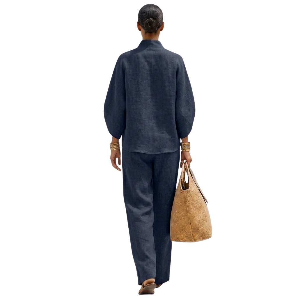 2 Piece Of Batwing Sleeve Shirts With Wide Pant Set For Women