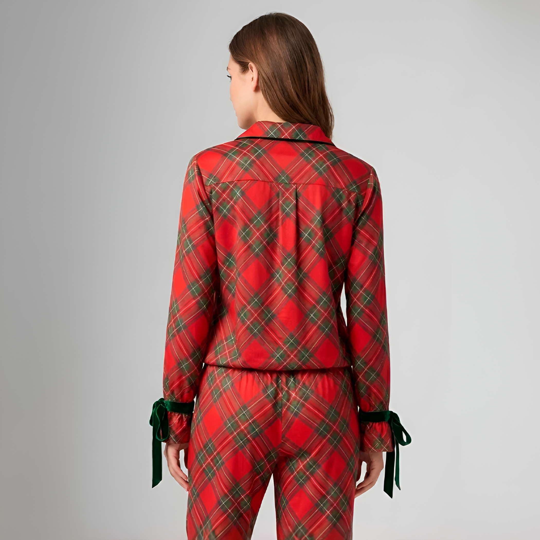 Women Long Sleeve Plaid Holiday Pajama Lounge Set