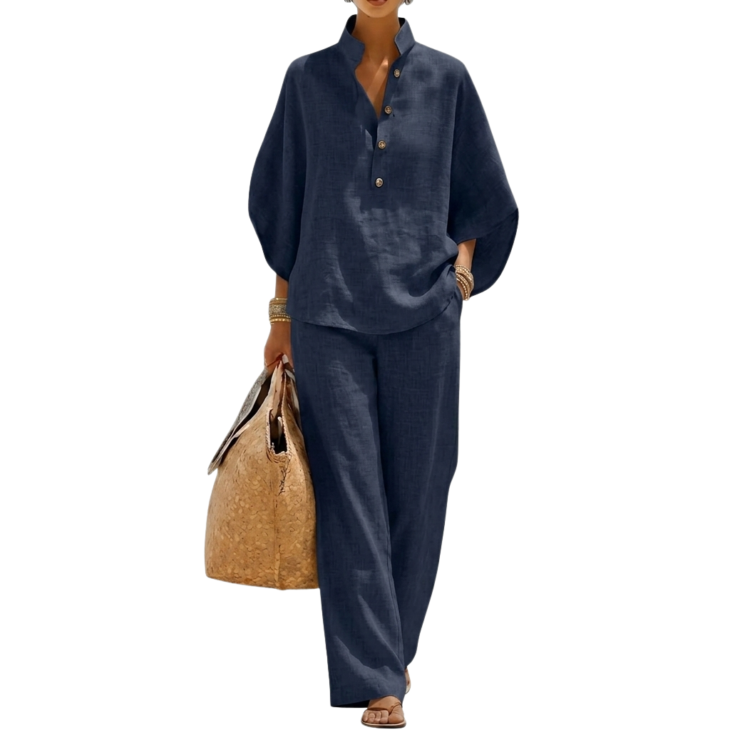 2 Piece Of Batwing Sleeve Shirts With Wide Pant Set For Women