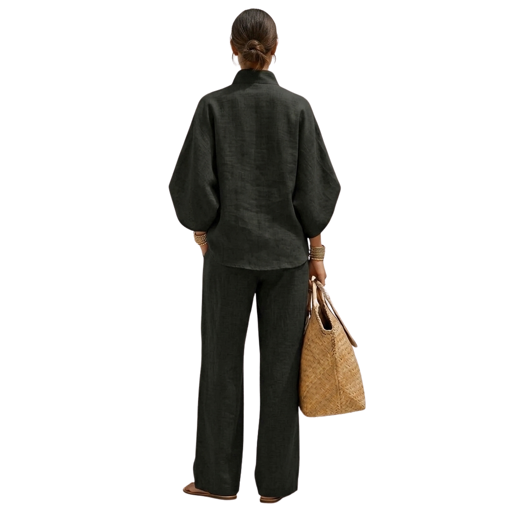 2 Piece Of Batwing Sleeve Shirts With Wide Pant Set For Women