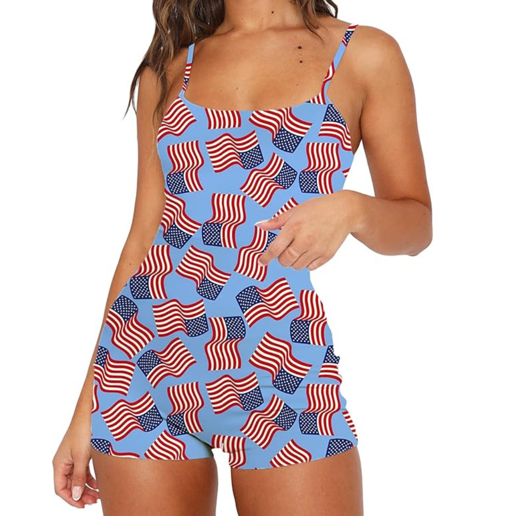 American Flag Printed Patriotic Romper Jumpsuit For Women