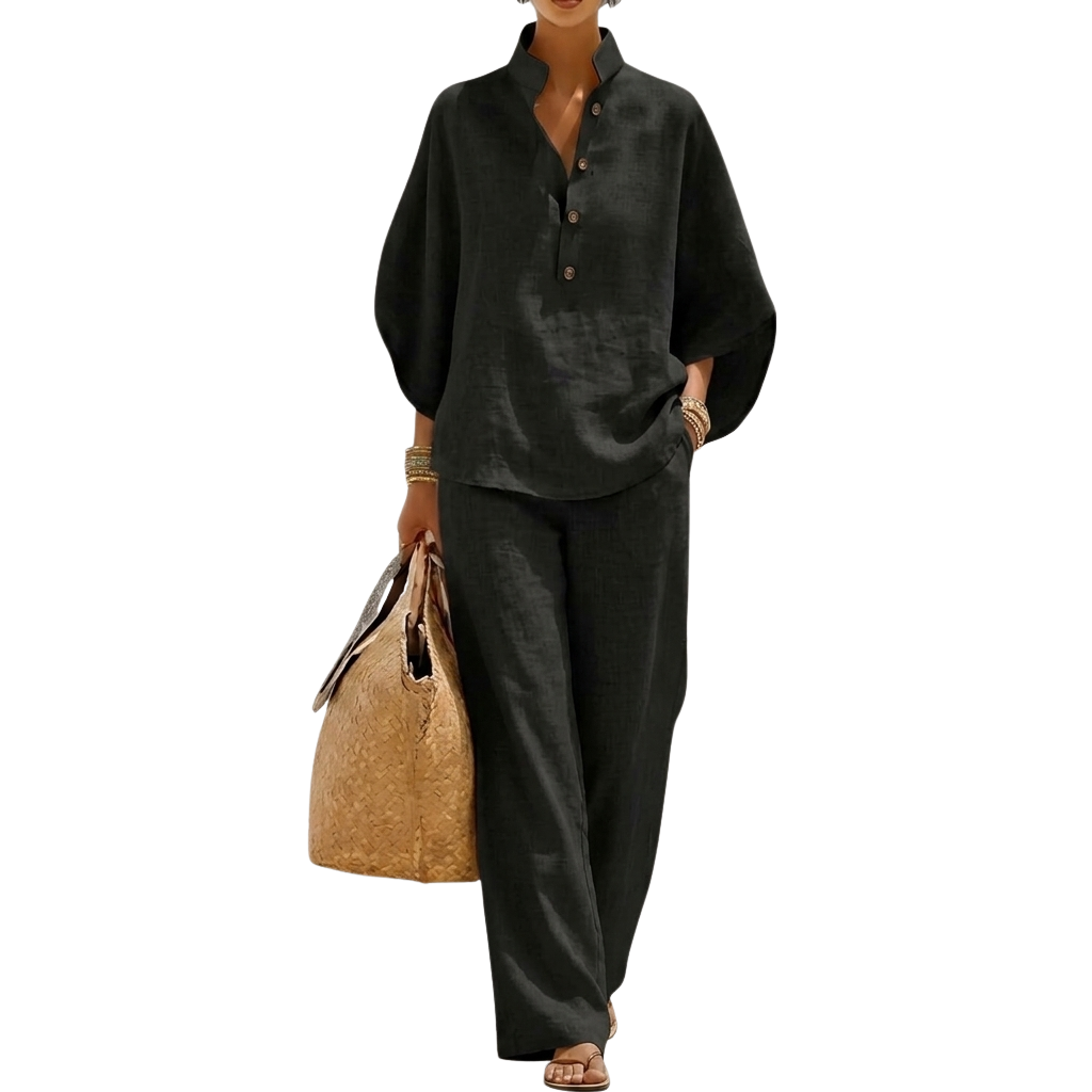 2 Piece Of Batwing Sleeve Shirts With Wide Pant Set For Women
