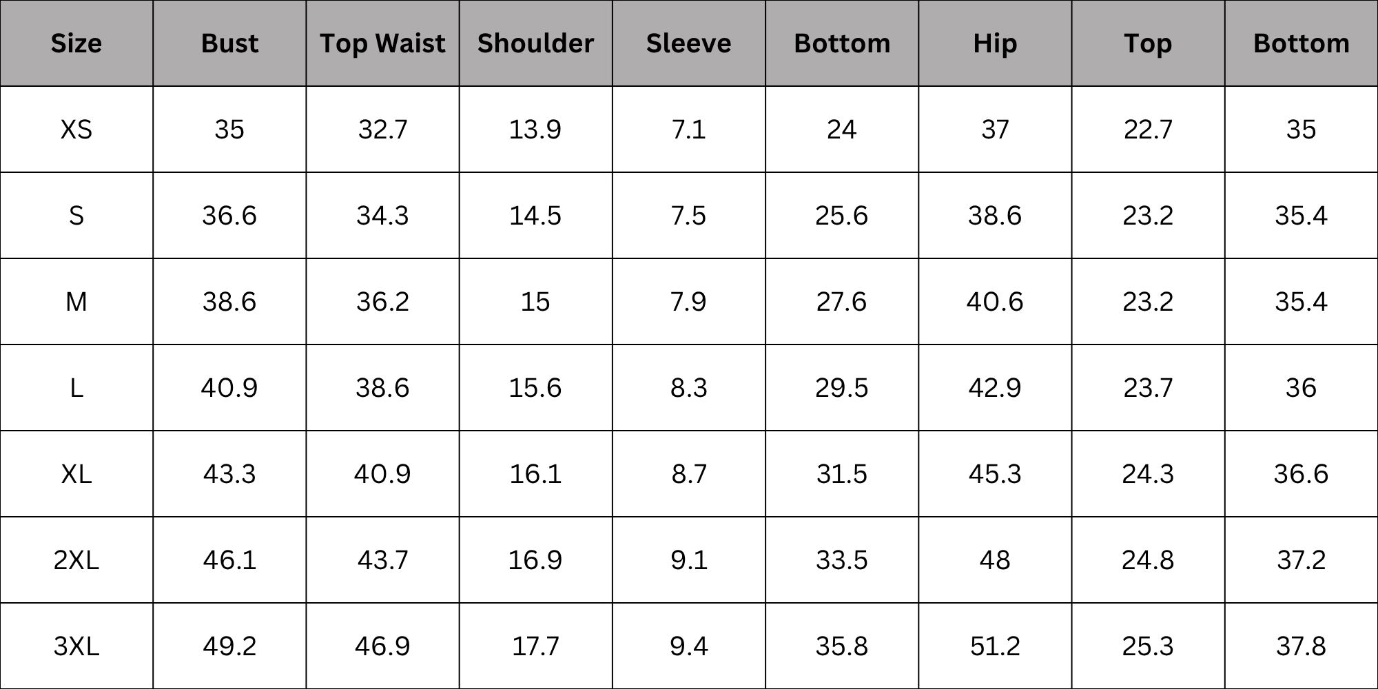 Size Chart