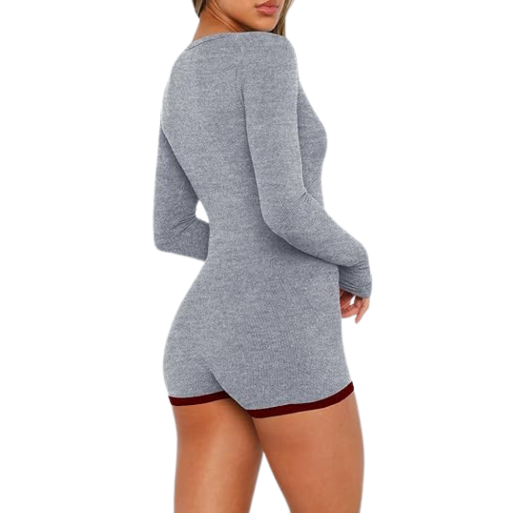 Long Sleeve Button Down Ribbed Lounge Jumpsuit For Women