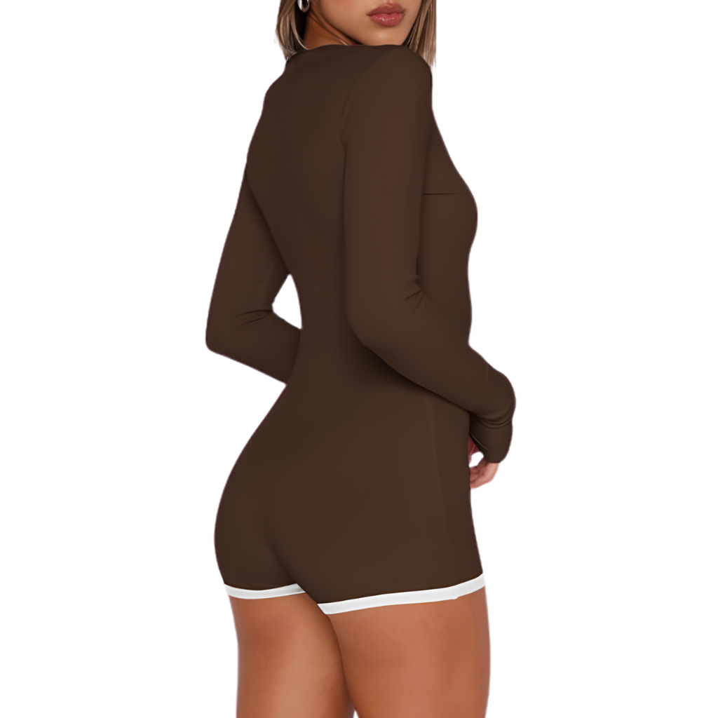 Long Sleeve Button Down Ribbed Lounge Jumpsuit For Women
