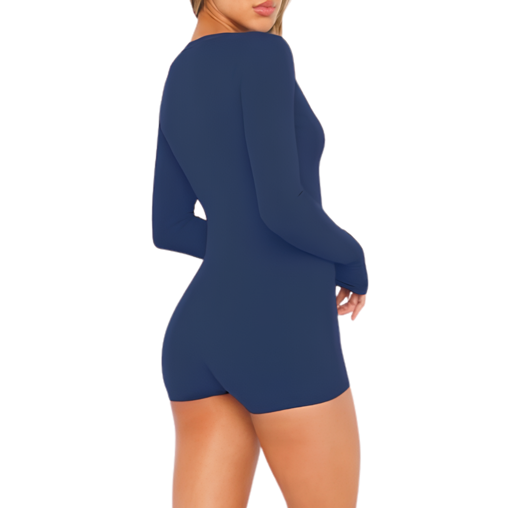 Long Sleeve Button Down Ribbed Lounge Jumpsuit For Women
