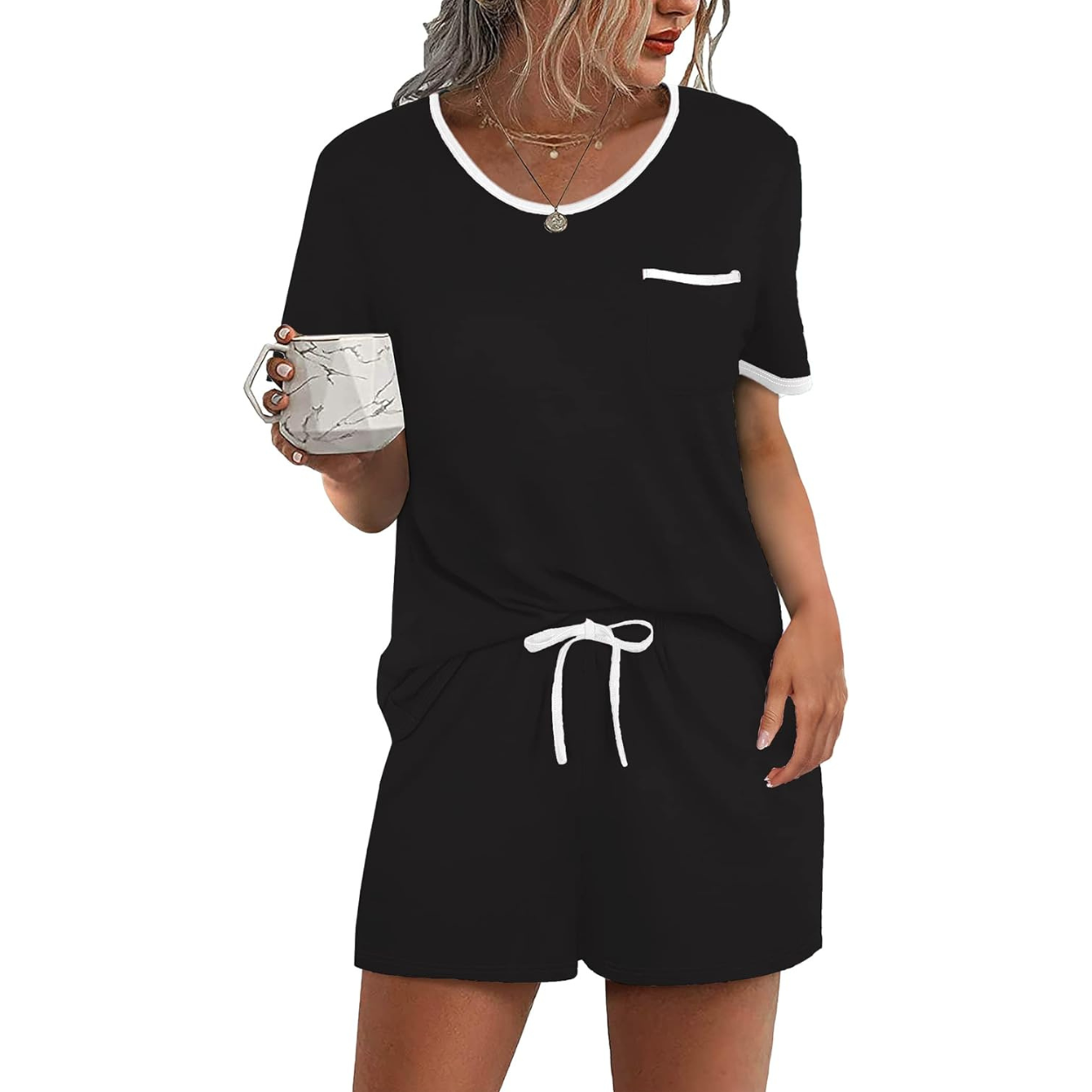 2 Piece Pajama Set With Short Sleeve Top and Shorts For Women