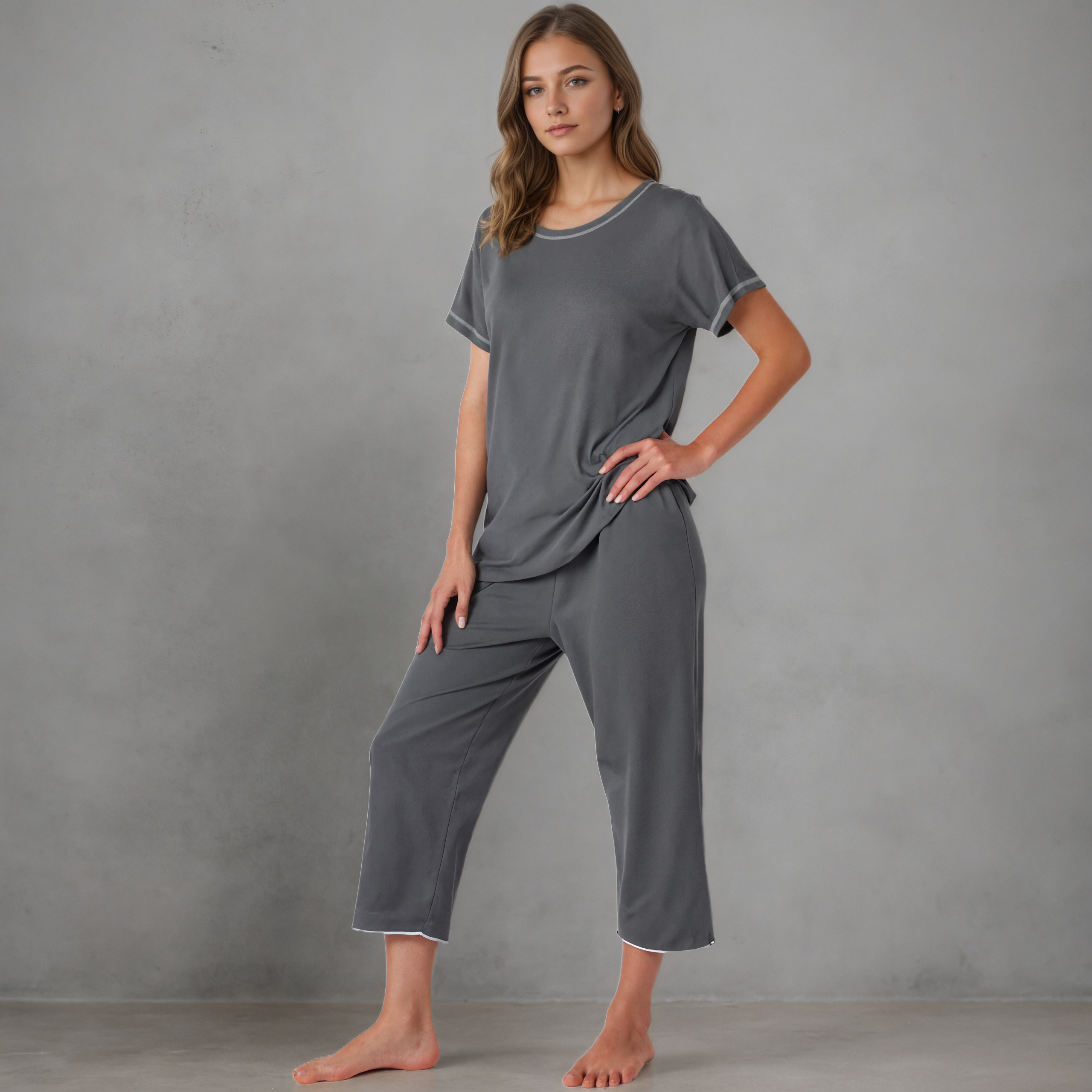 Capri Bottom Pajama Set With Short Sleeve
