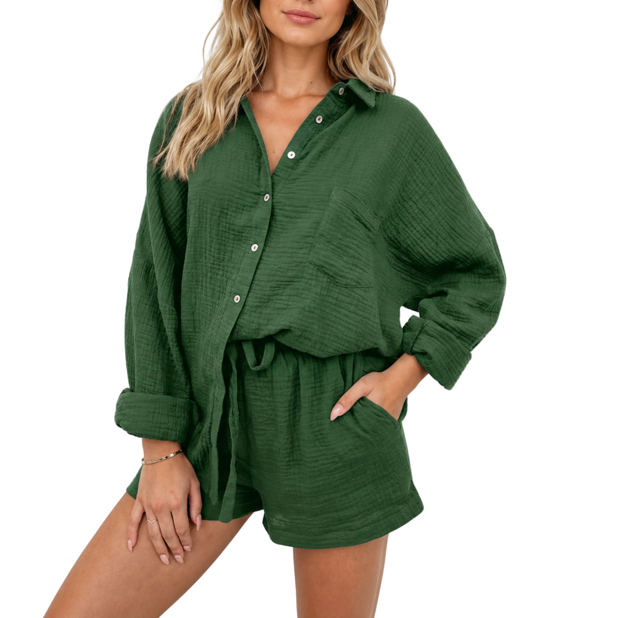 2 Piece Matching Lounge Set With Oversized Shirt And Shorts For Women