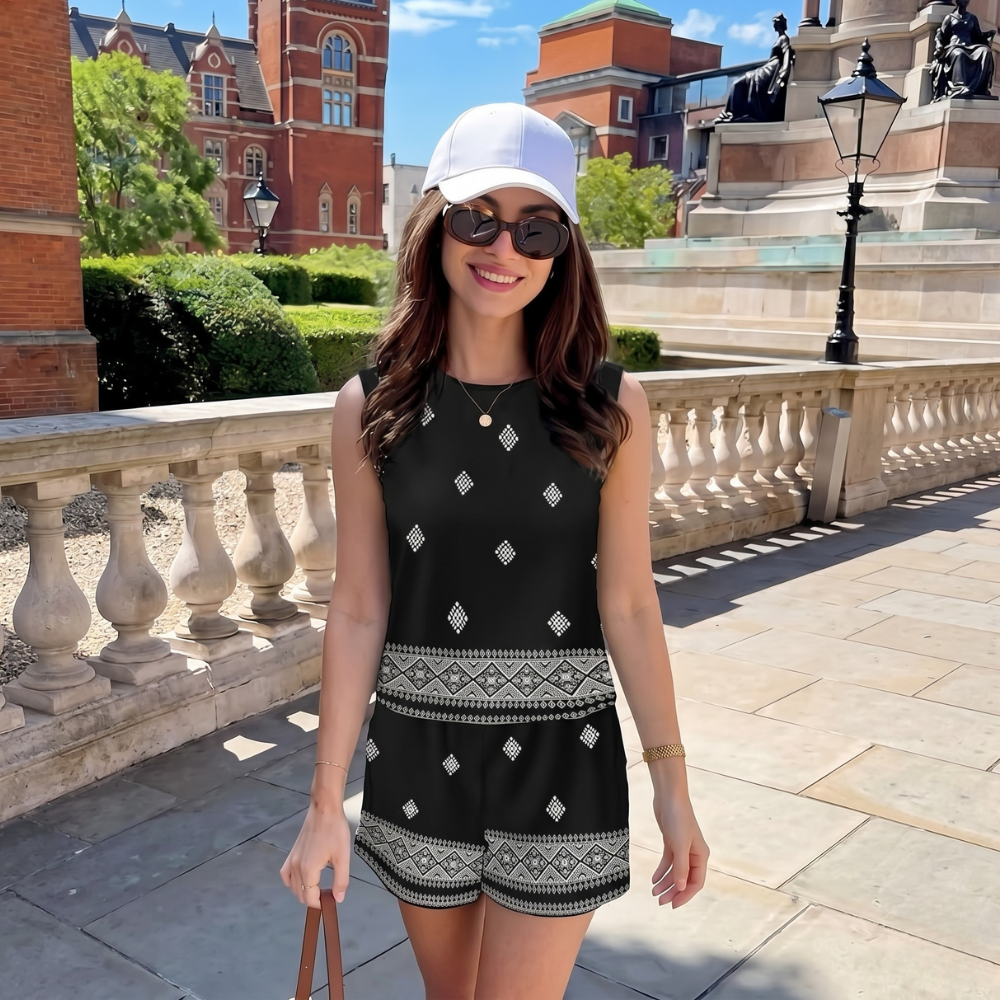 2 Piece Summer Lounge Set With Sleeveless Top And Pocket Shorts For Women