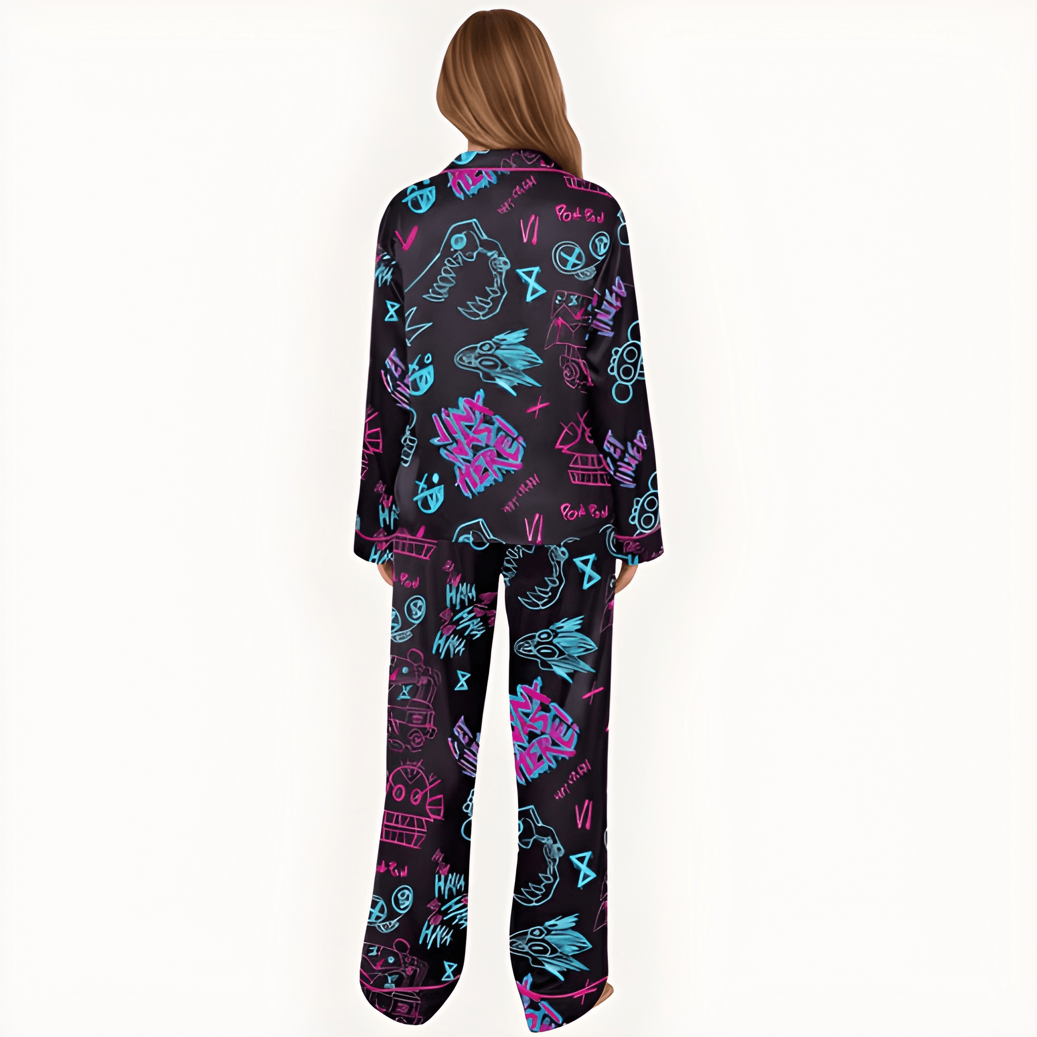 2 Piece Graphic Printed Pajama Set For Women