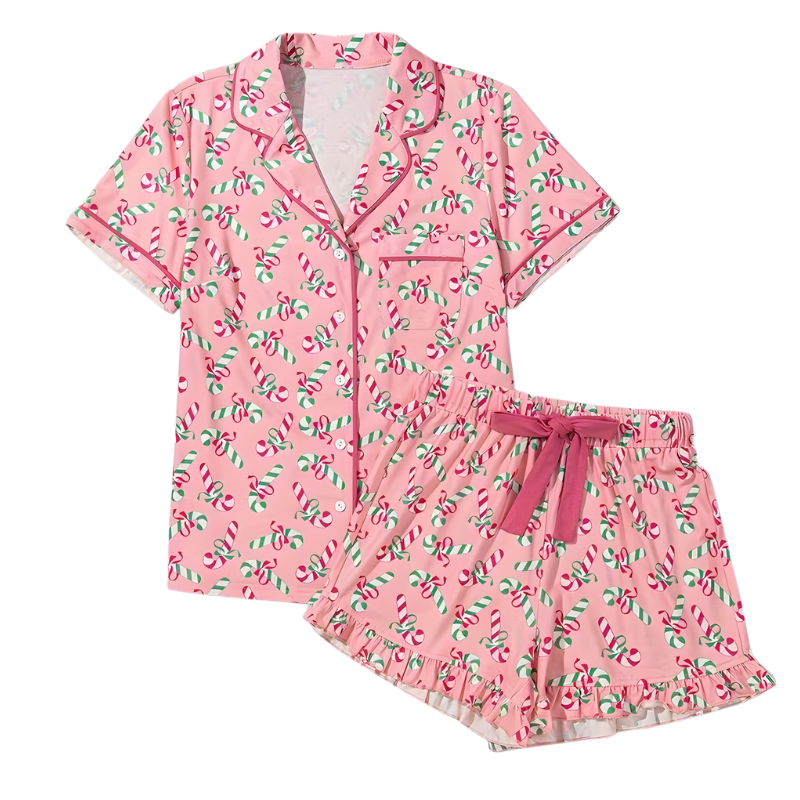 Candy Print Short Sleeve Pajama Set For Women