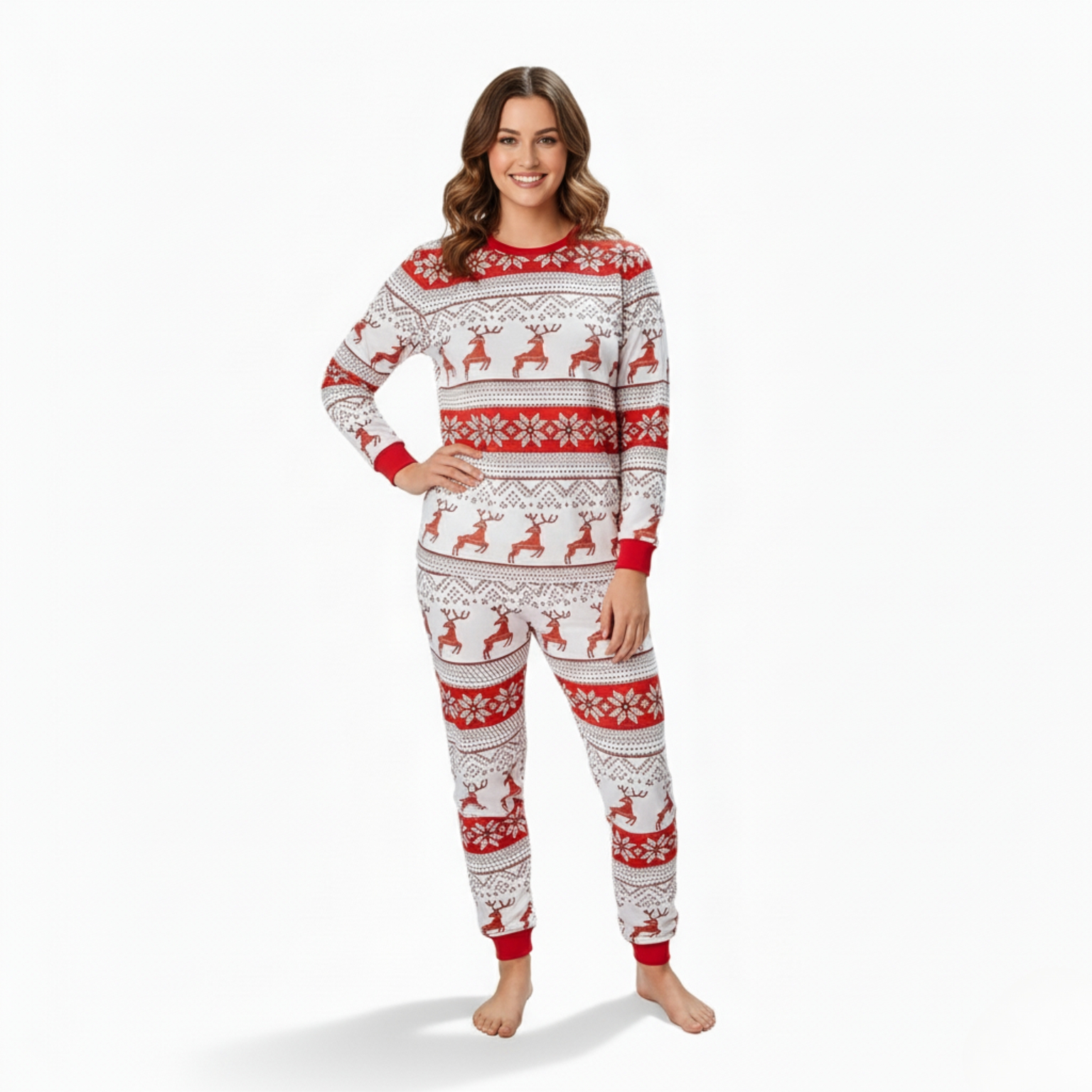 Snowflake And Reindeer Printed Family Matching Christmas Pajama Set