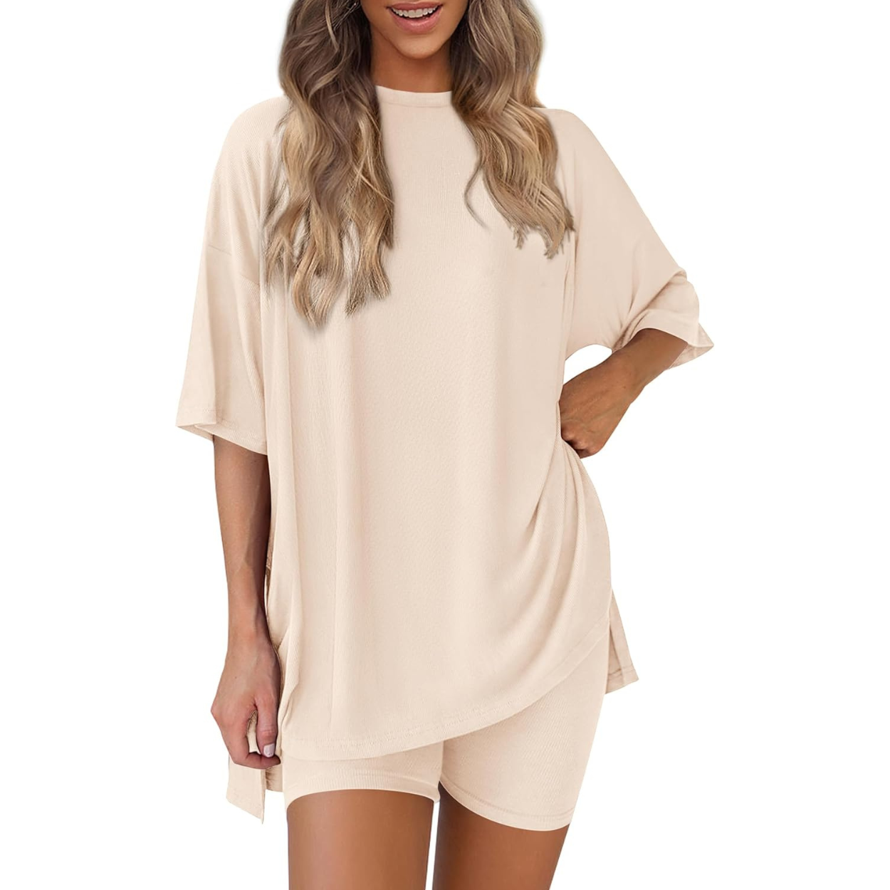 Casual Lounge Outfit With Oversized Shirt And Shorts For Women