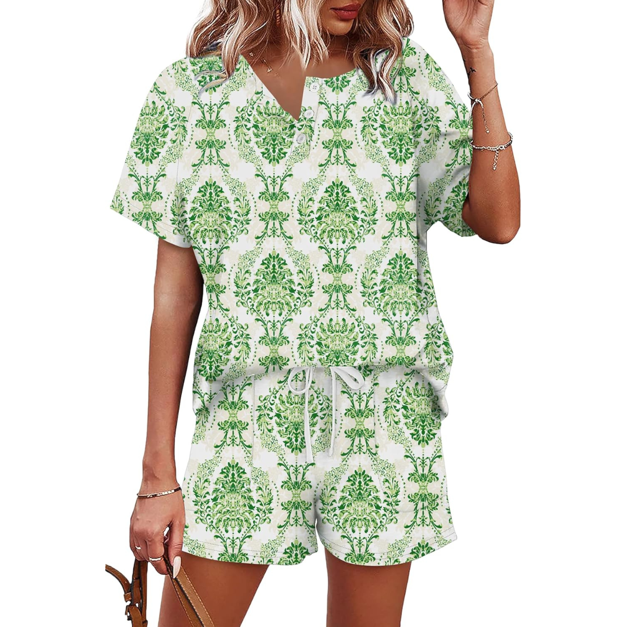 Two Piece Lounge Set with Button Down Top And Shorts