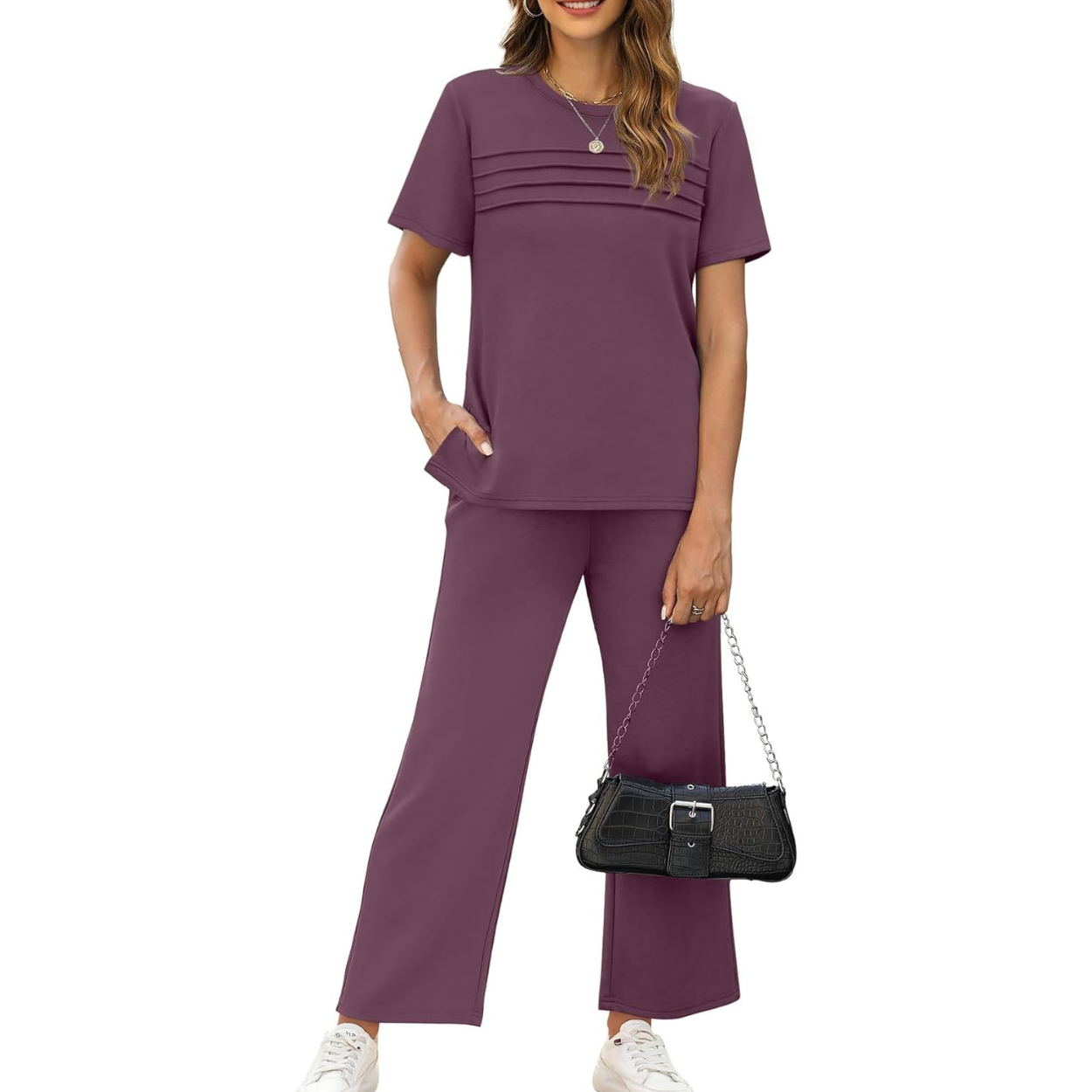 Two Piece Travel Set with Wide Length Pants For Women
