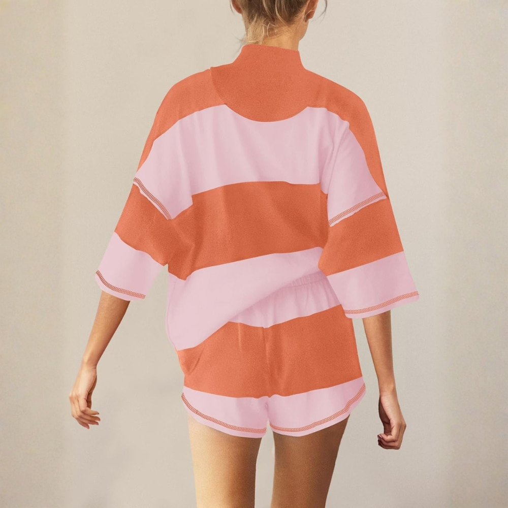 Two Piece Outfit Tracksuit Oversized Lounge Shorts With Pockets For Women
