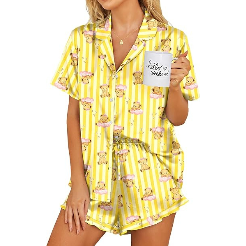 Satin Striped Pajama Set Shorts for Women