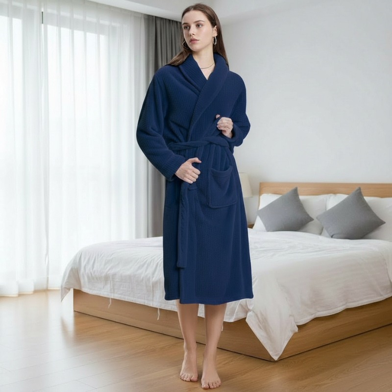 Womens Shawl Collar Bathrobe Soft Long Towel Robes For Women