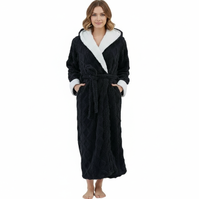 Hooded Fleece Full Length Bathrobe For Women