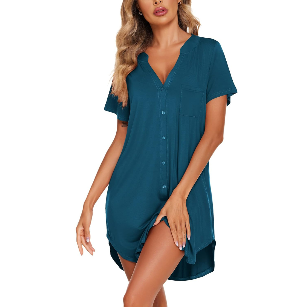 Casual Lounge Nightgown Short Sleeve Sleep Dress For Women