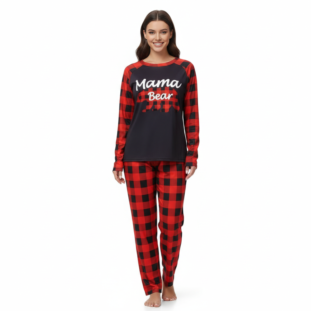 Matching Family Christmas Pajamas Sets With Bear Print For Winter Holidays