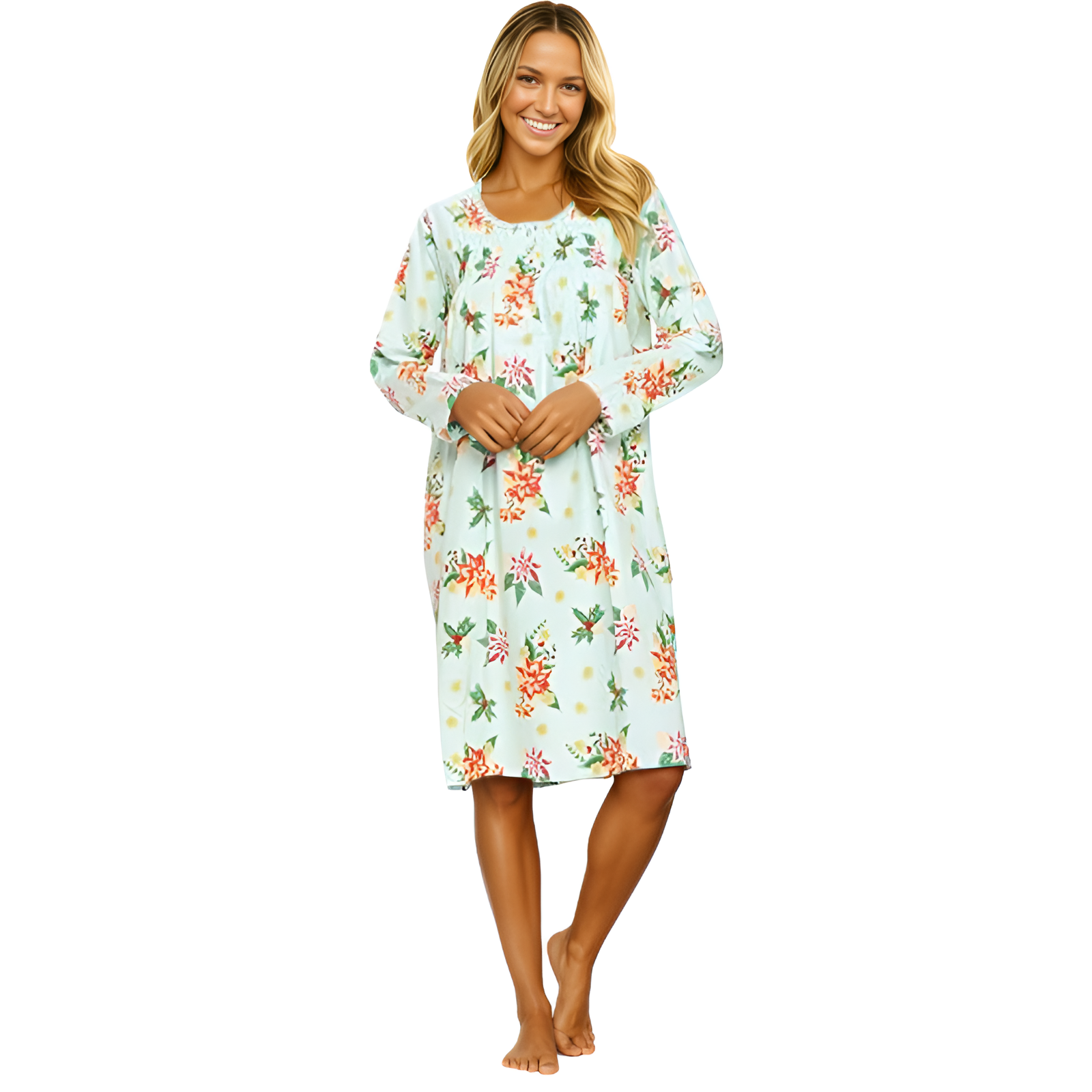 Long Sleeve Flannel Nightgown For Women With Floral Design