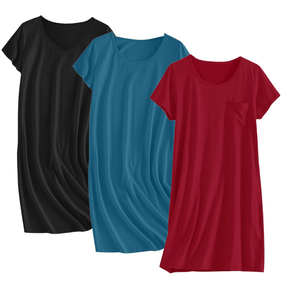 Pack Of 3 Soft Short Sleeve Sleepwear Dresses for Wo