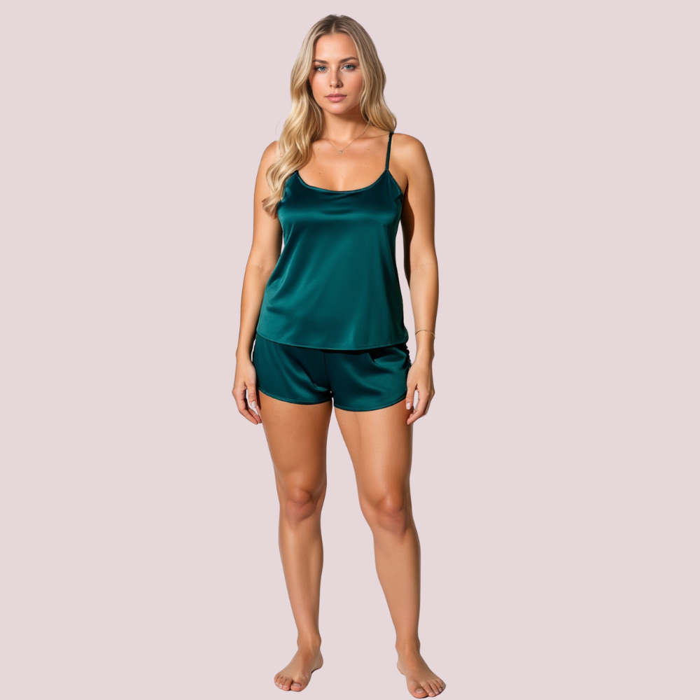 Satin Cami Pajama Set with Adjustable Straps and Shorts