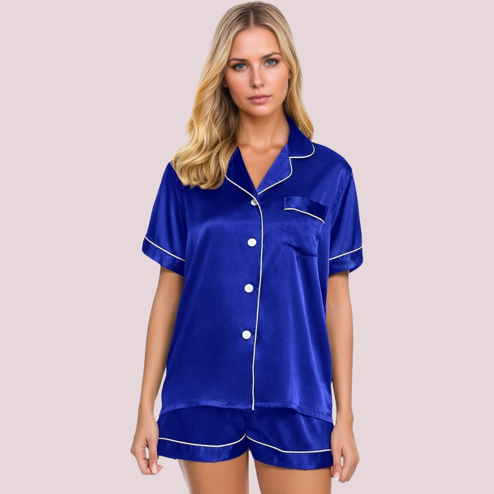 Women Satin Pajama Set Short Sleeve Top and Shorts