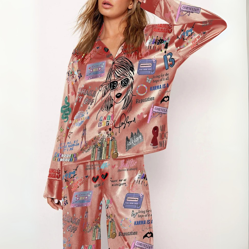 Two Piece Pajama Set With Lapel Collar