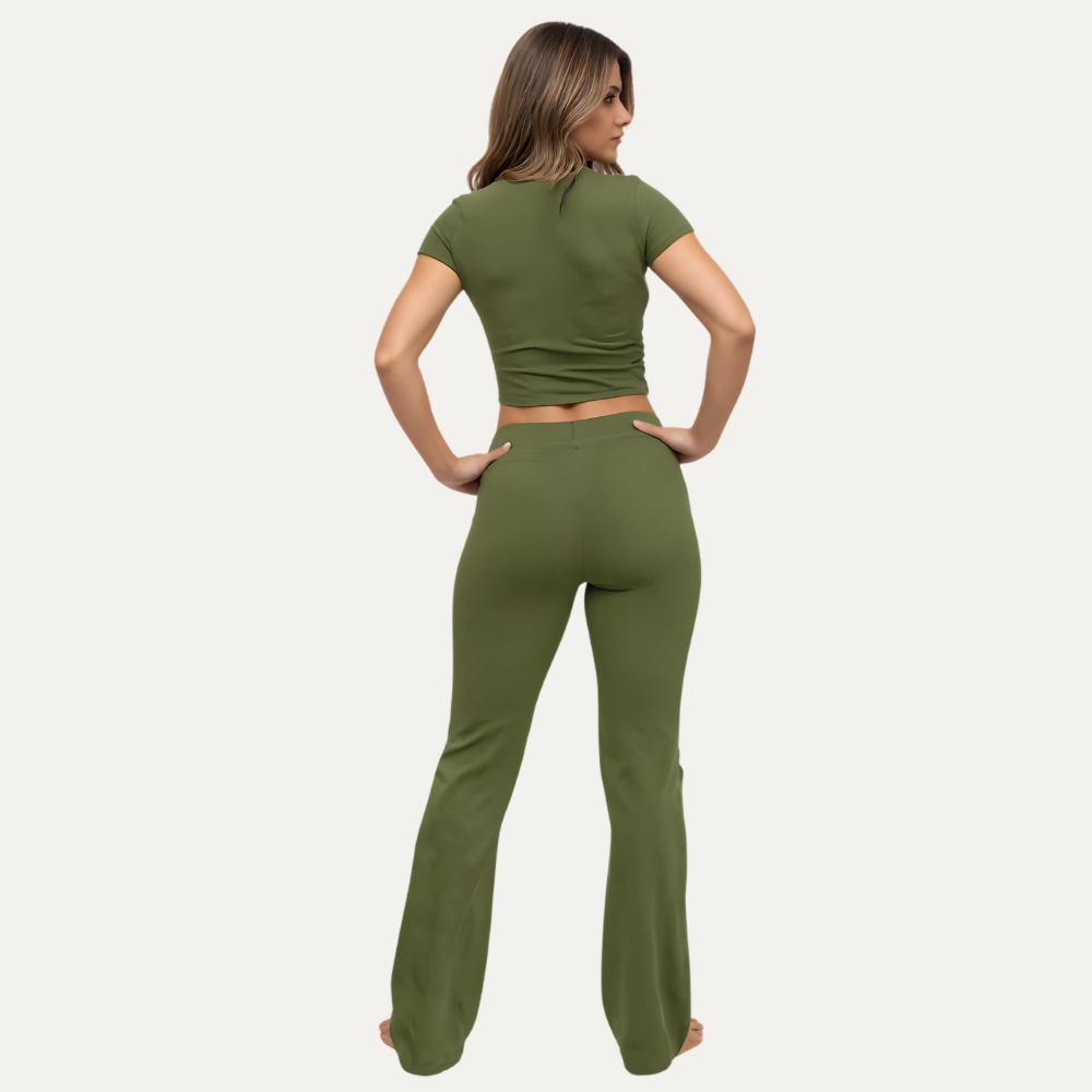 Women’s Two Piece Lounge Set with Crop Top and Flare Pants