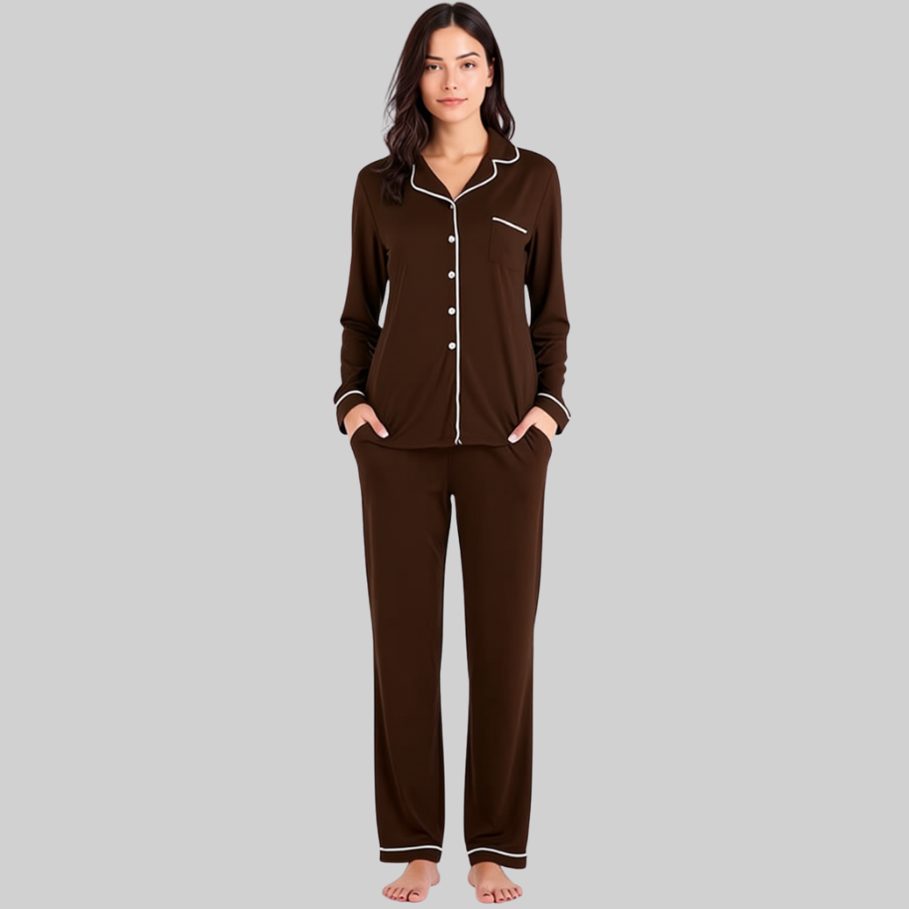 Women Pajama Set Long Sleeve Button Down Soft Sleepwear