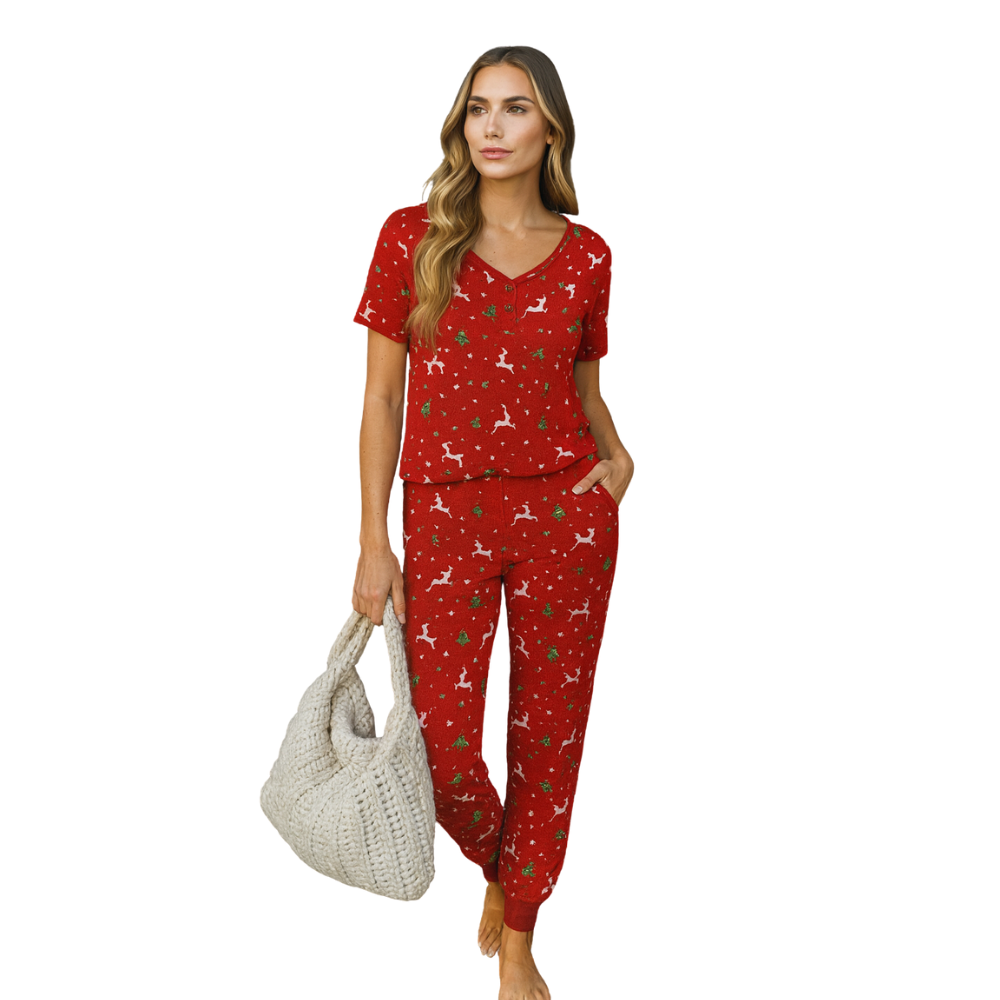2 Piece Lounge Set With Short Sleeve Top