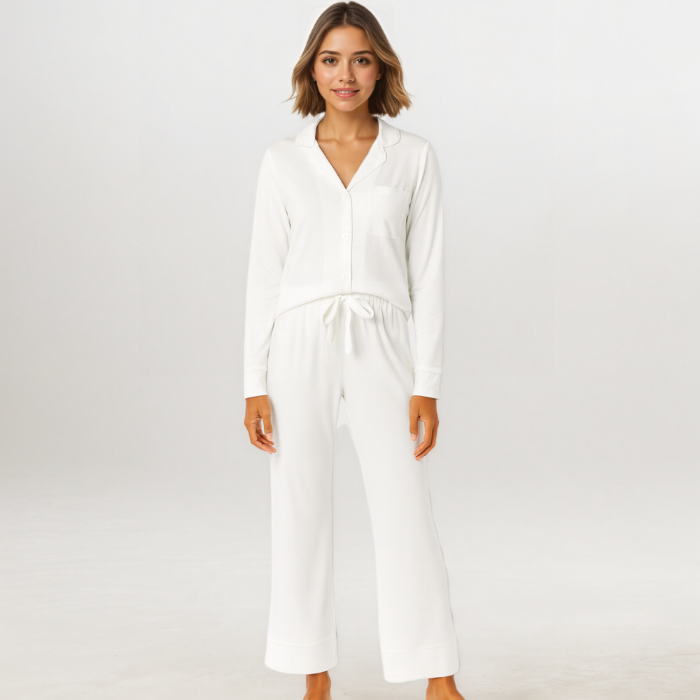 Cotton Modal Long Sleeve Shirt And Full Length Bottom Pajama Set