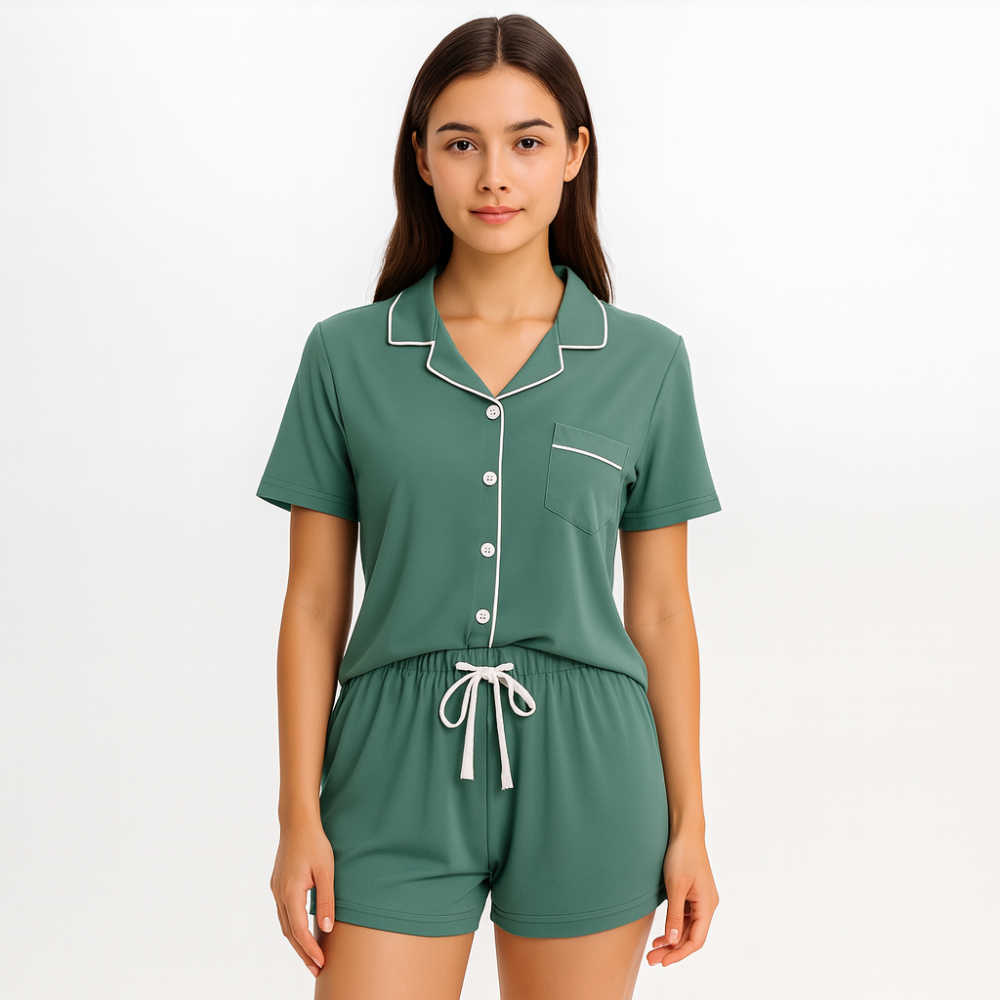 Button Down Pajamas Set With Short Sleeve 