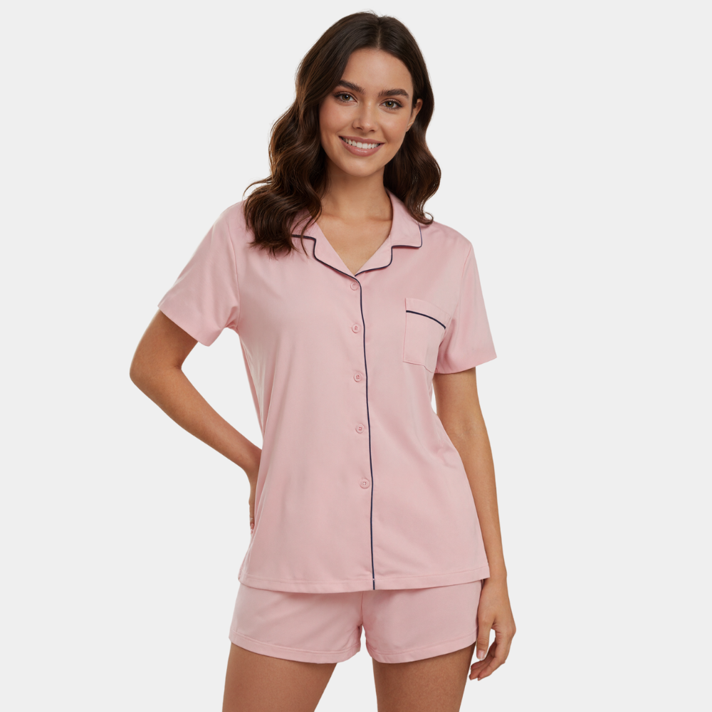 Button Down Pajamas Set With Short Sleeve 