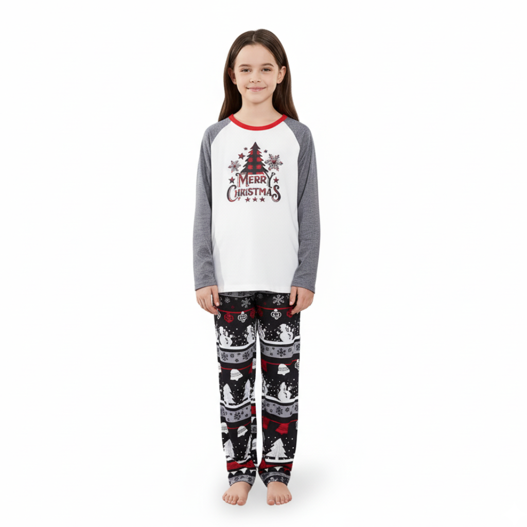 Tree and Snowflake Printed Merry Christmas Family Matching Pajama Set