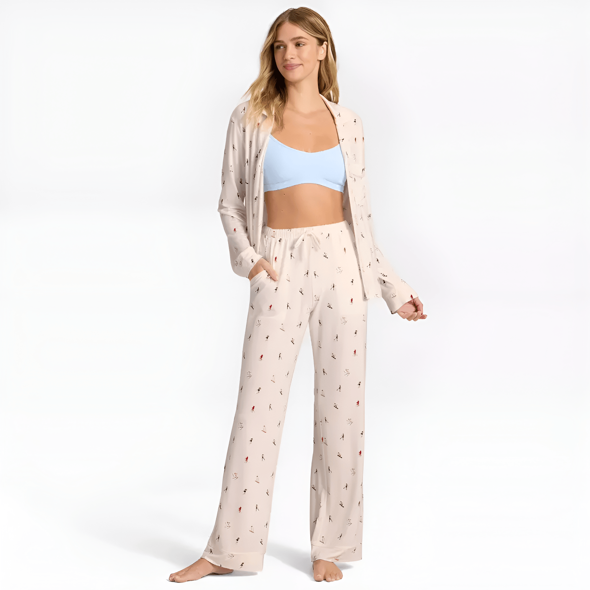 Skiers Print Cozy Pajama Set