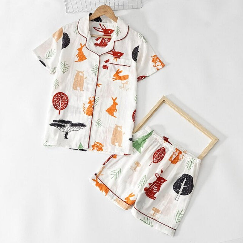 Multi Pattern Printed Short Pyjamas Set