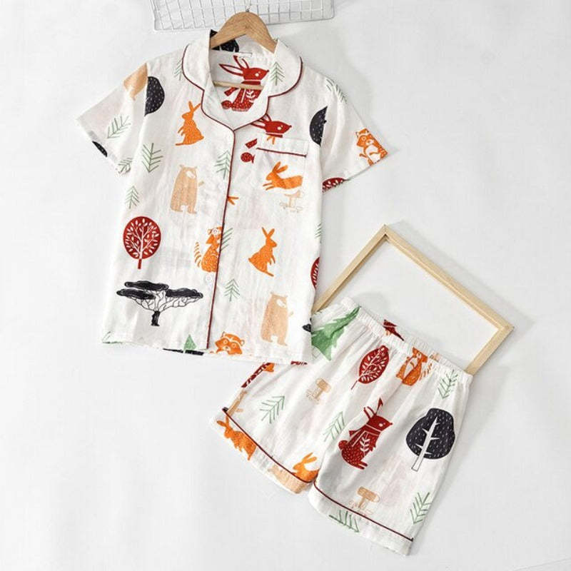 Multi Pattern Printed Short Pyjamas Set