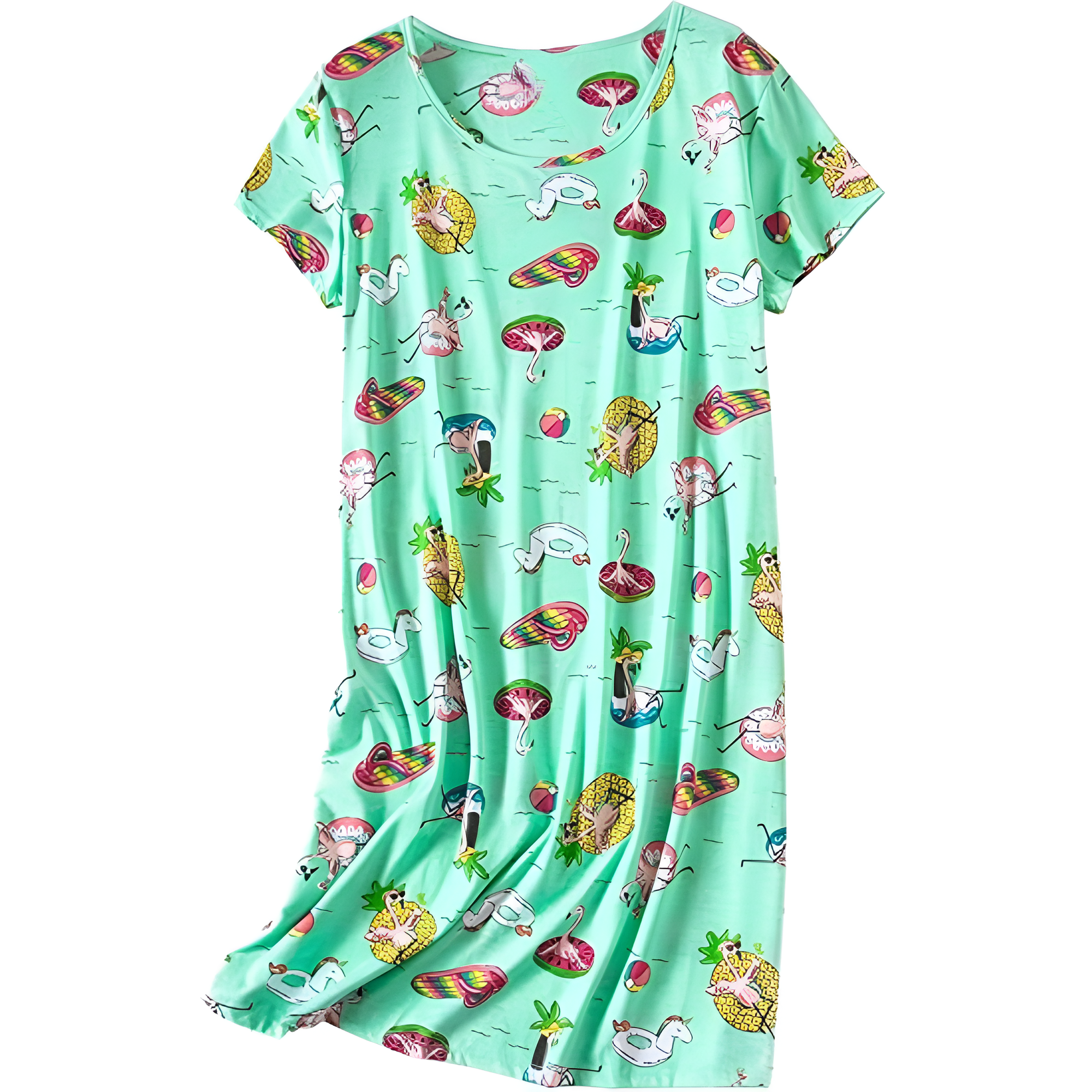Casual Nightgown And Short Sleeves Sleep Dress With Print