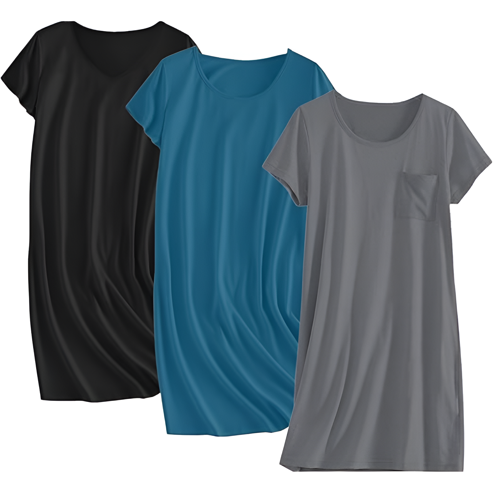 Pack Of 3 Nightgowns Short Sleeve Sleepshirts For Women