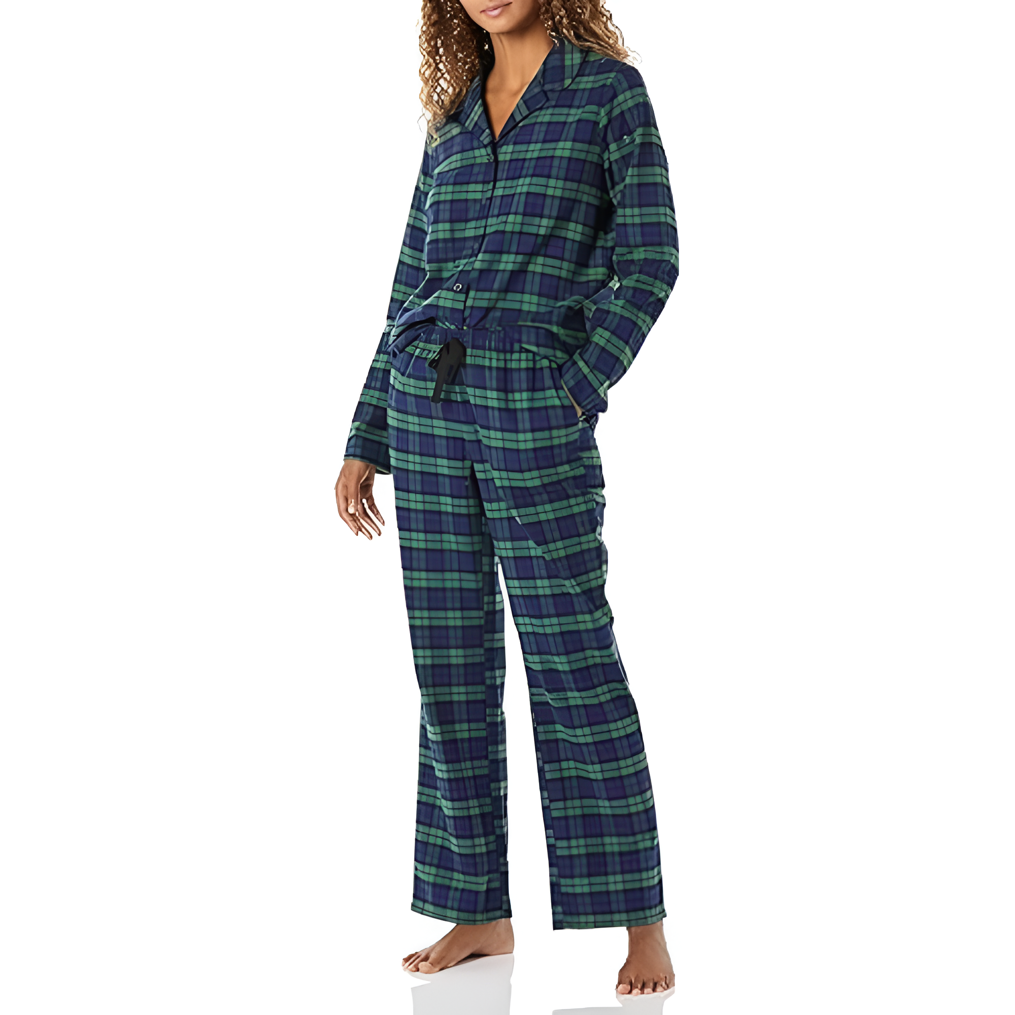 2 Piece Classic Flannel Button Down Pajama Set With Pants