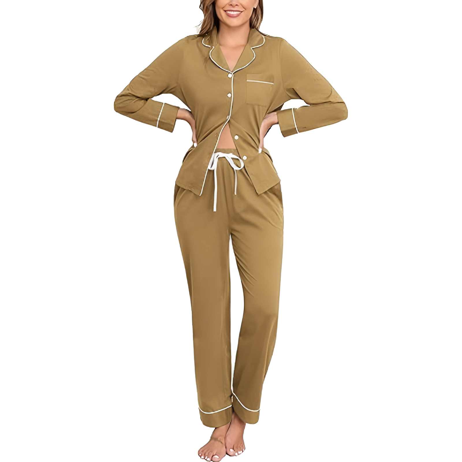 Long Sleeve Sleepwear Pajama Set With Button Down Design For Women