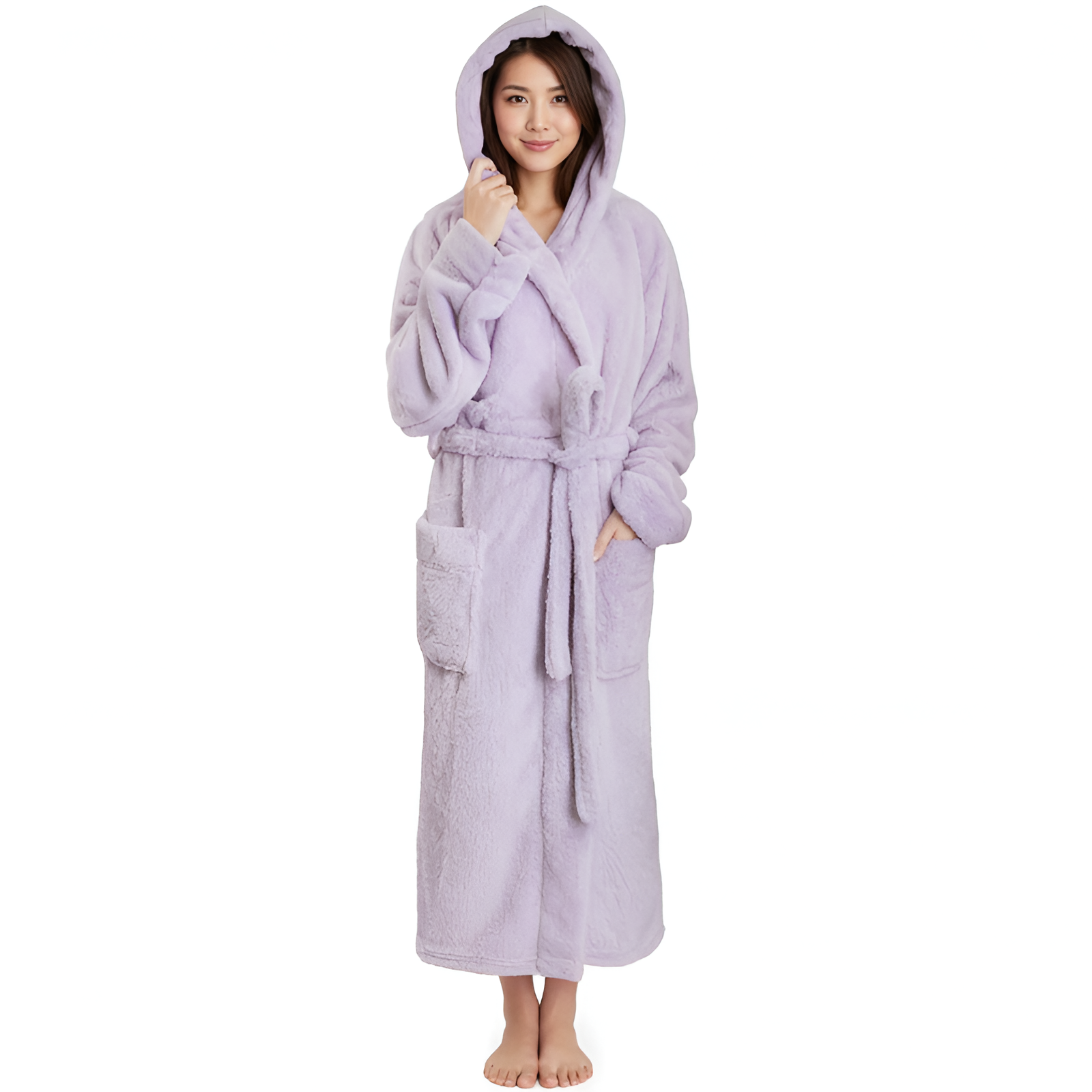 Women Hooded Plush Soft Robe Fluffy Warm Fleece Sherpa Shaggy Bathrobe