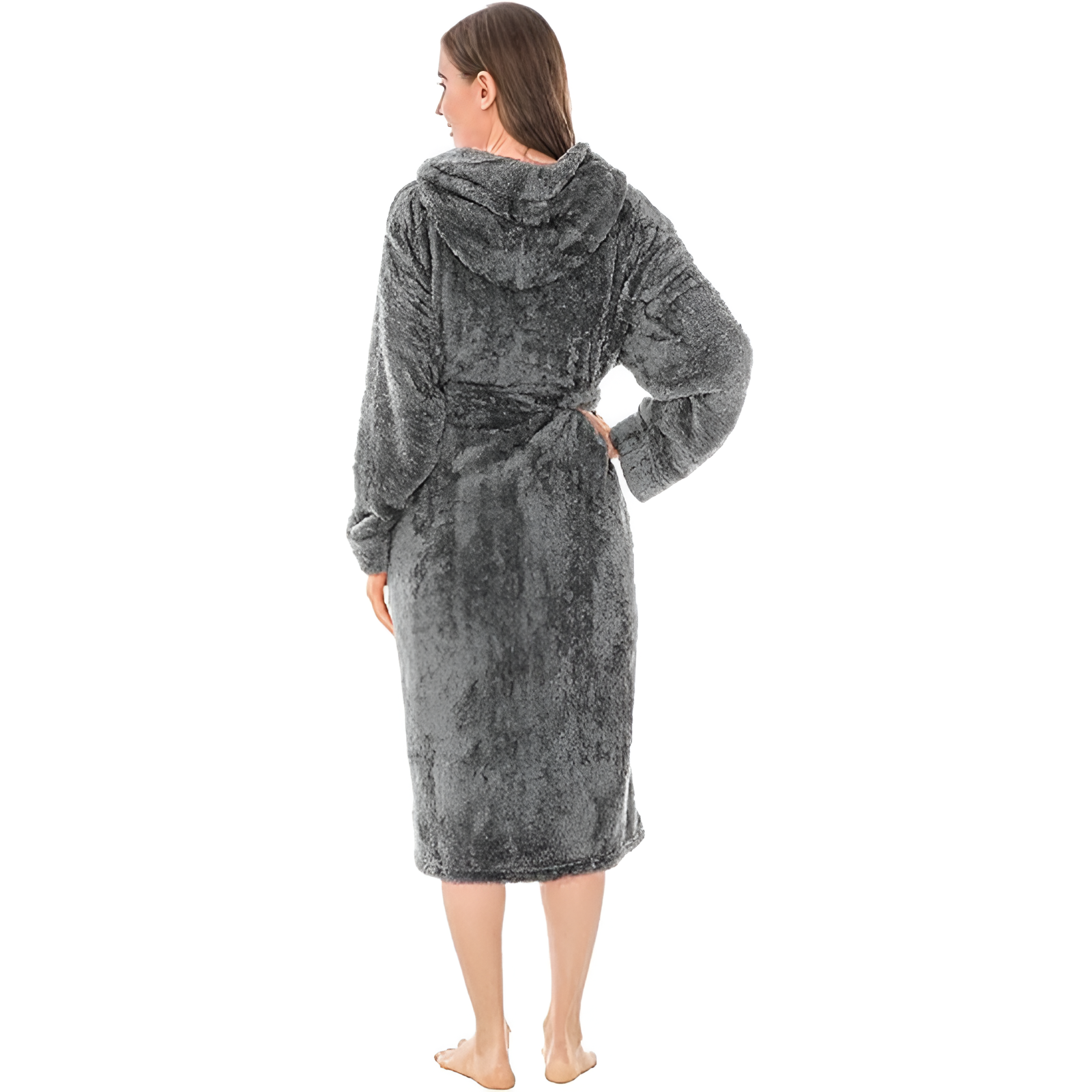 Women Hooded Plush Soft Robe Fluffy Warm Fleece Sherpa Shaggy Bathrobe