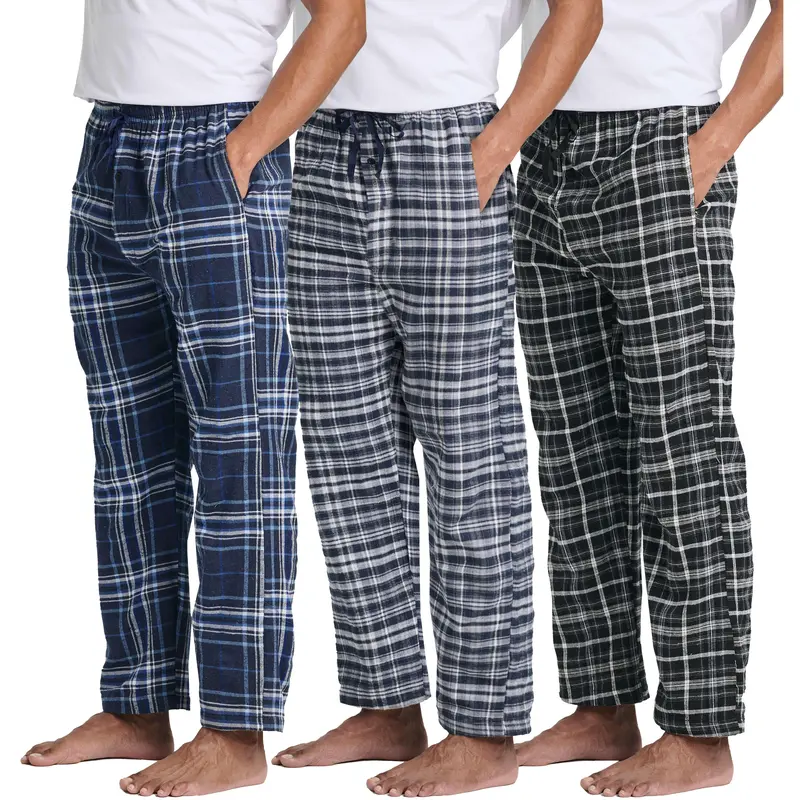 3 Set Cotton Flannel Plaid Lounge Pajama 